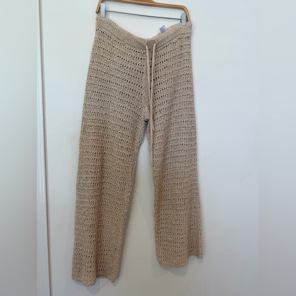 American Eagle Outfitters Cream Crochet Knit Wide-Leg Pants